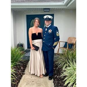 ET OCHS Black Half n Half Velvet Deep V-Neck Charmeuse Pleated Skirt Gown